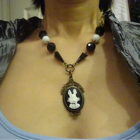 🌙[2/$44.00]🌙 Black and White Rabbit Necklace - Picture 1 of 6